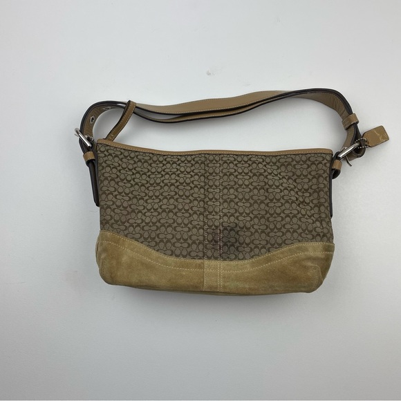 Coach Y2K Signature Khaki Brown Tan Shoulder Bag A0832-F10945 Suade Zipper - Picture 2 of 7